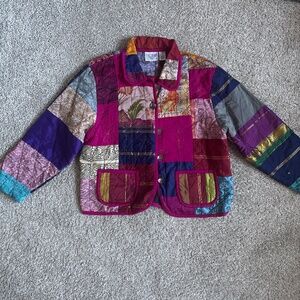 Womens Medium Tantrums Collection Pink Patchwork Button Up Coat
